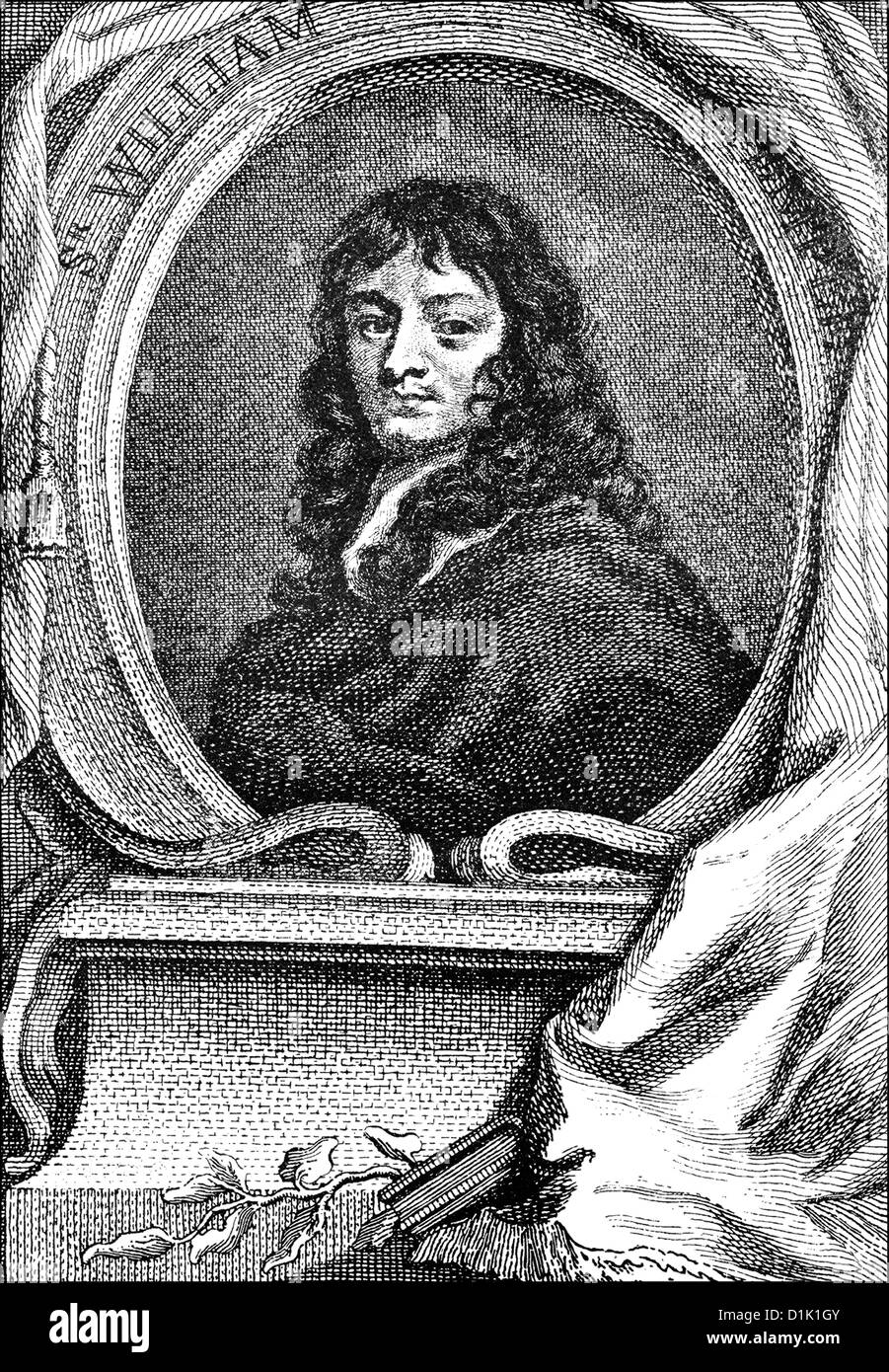 Historische Zeichnung, Porträt von William Temple, 16281699, ein