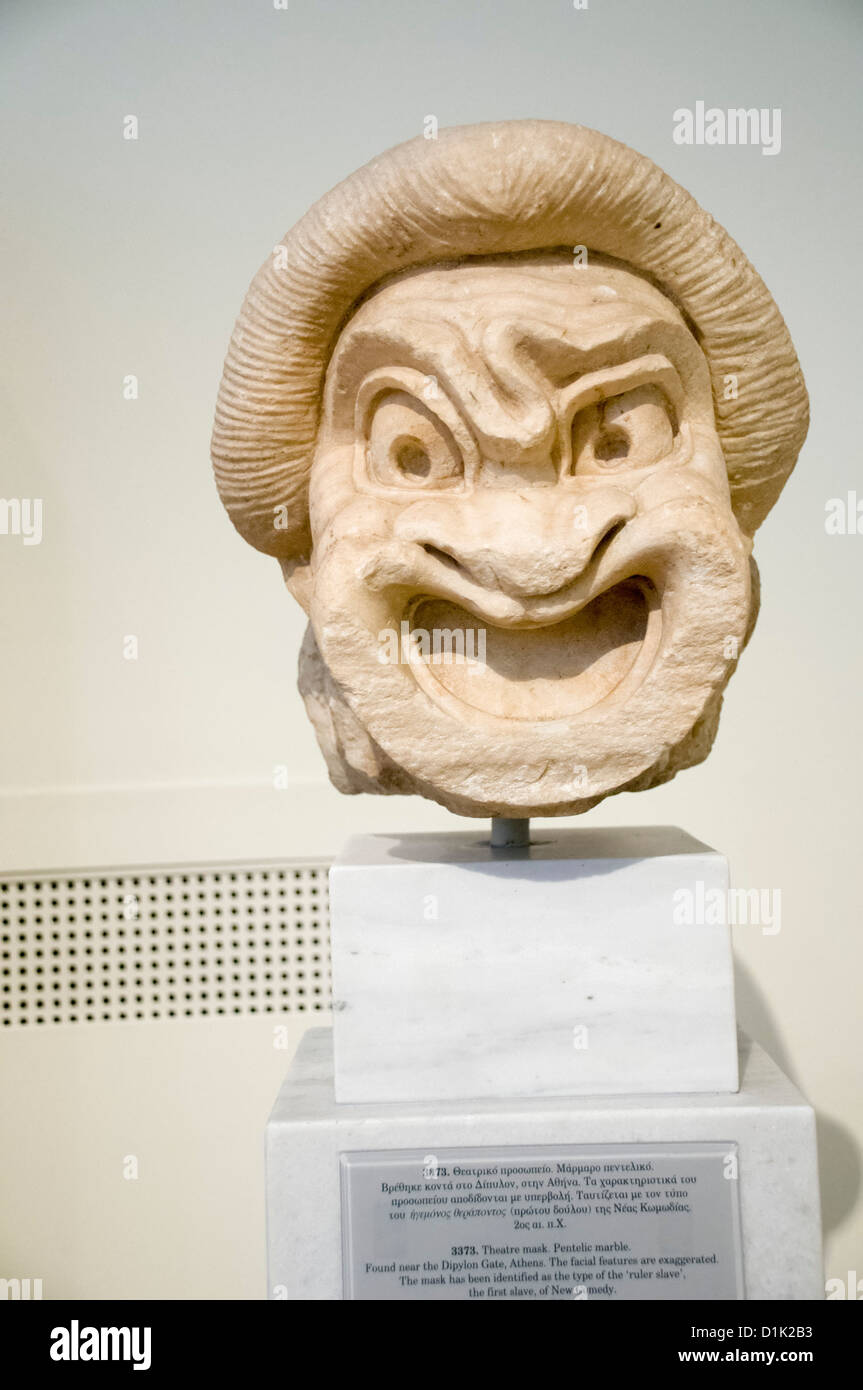 2. Jahrhundert v. Chr. Marmor Theatermaske, (Lineal Slave) Nationale Archäologische Museum, Athen, Griechenland Stockfoto