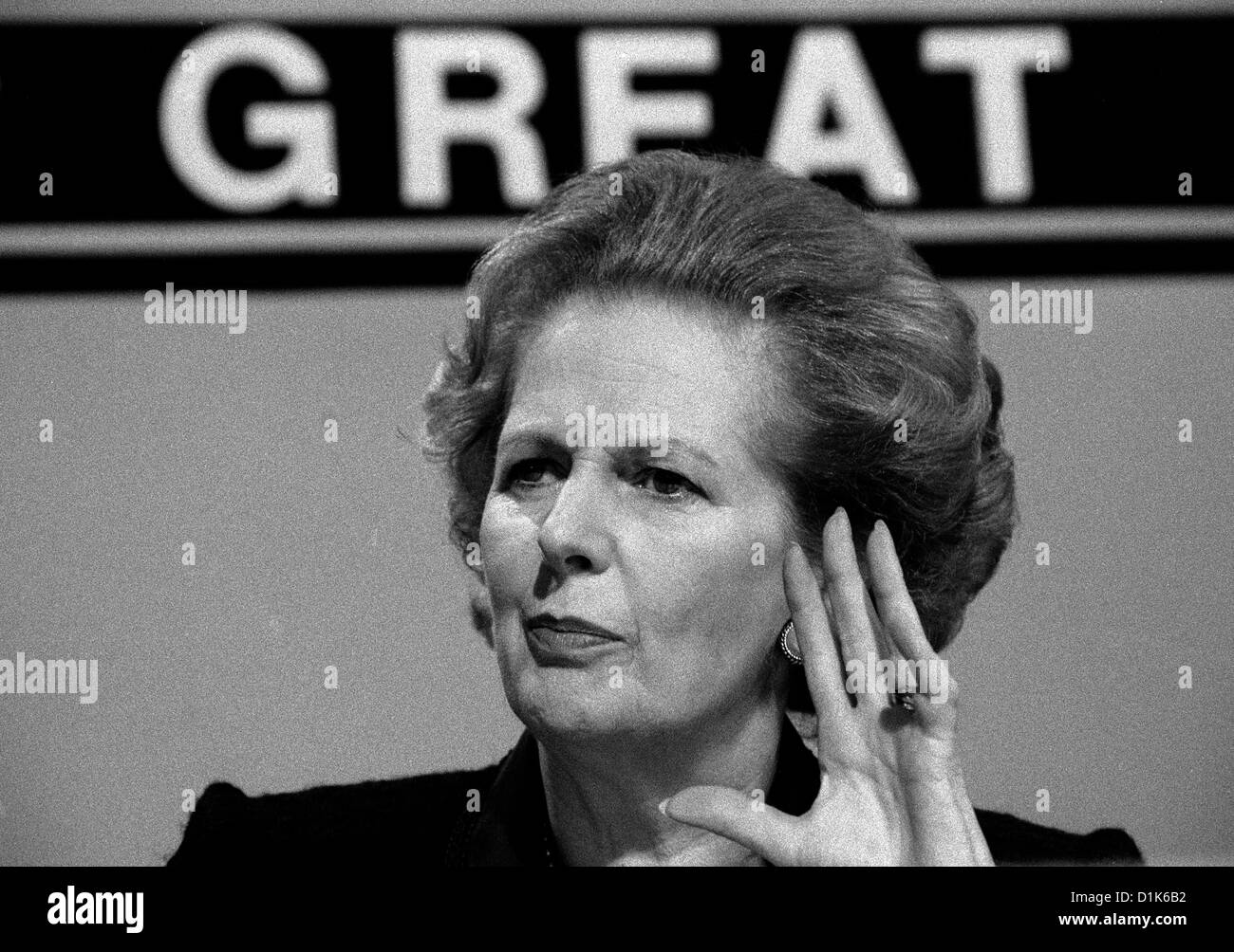 Ex-Premierministerin Margaret Thatcher auf einer Konferenz in London, UK, 1988 Stockfoto