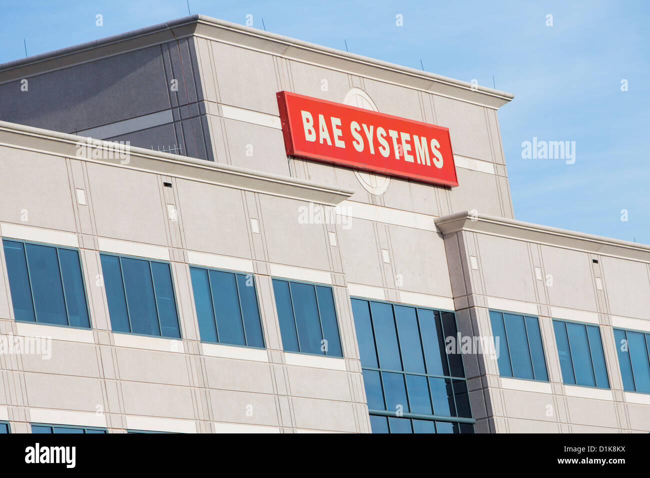 Ein Bürogebäude von Rüstungsunternehmen BAE Systems besetzt. Stockfoto