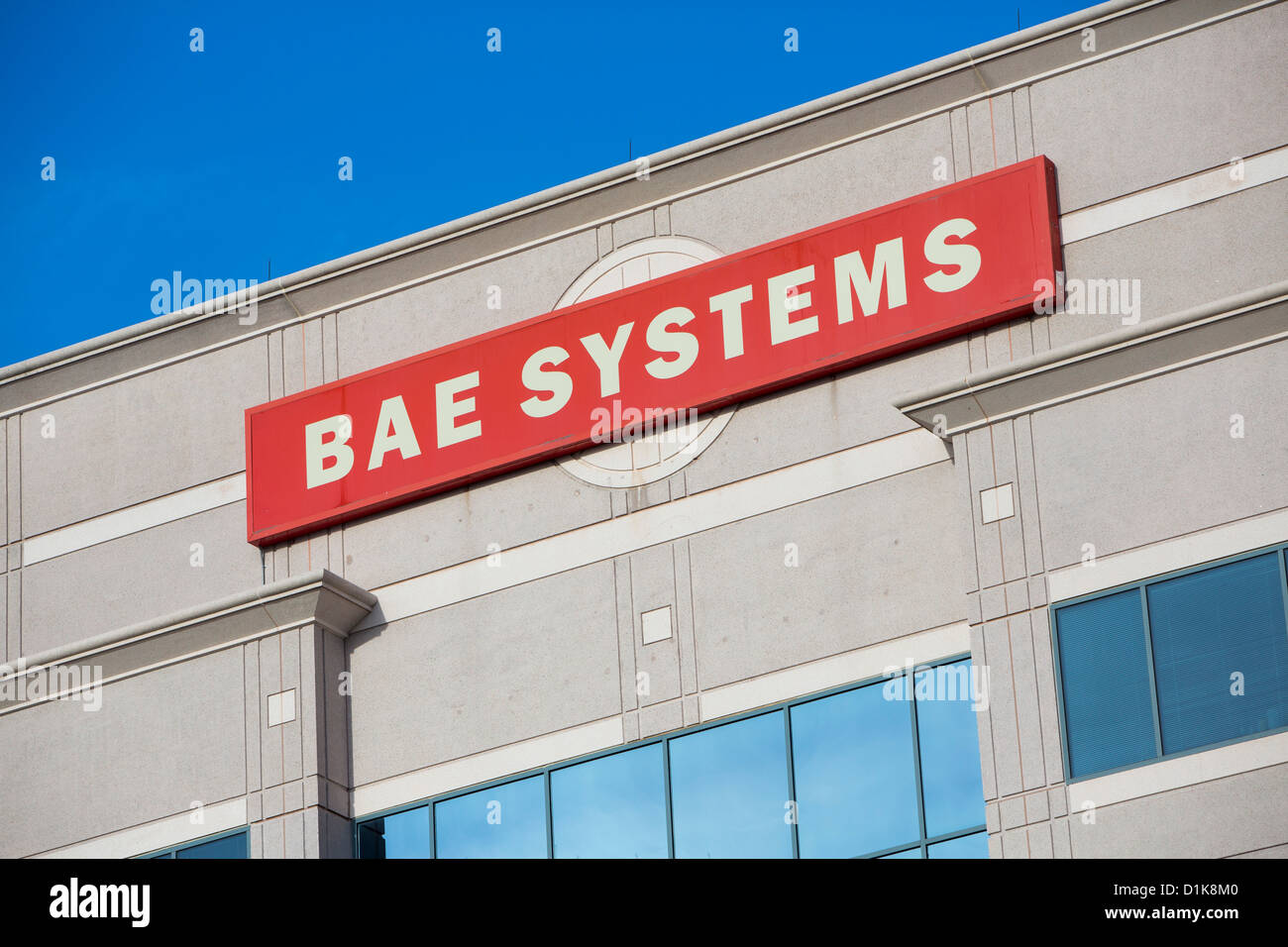 Ein Bürogebäude von Rüstungsunternehmen BAE Systems besetzt. Stockfoto