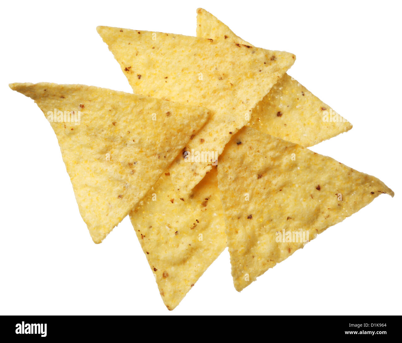 Tortilla-Chips, die isoliert auf weißem Hintergrund Stockfoto