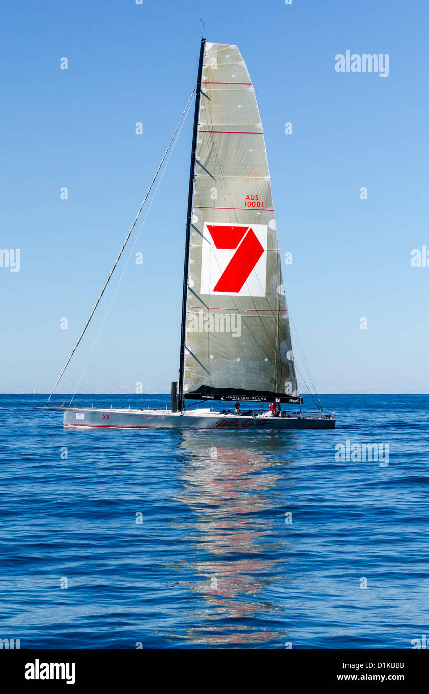 Wild Oats XI an der Gold Coast, Queensland, Australien 2012. Üben Sie Segel für den Sydney to Hobart Yacht Race. Stockfoto