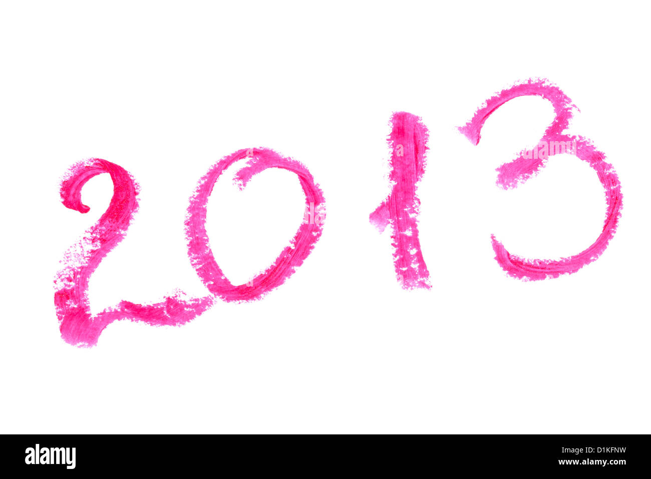 2013 mit Lippenstift isoliert auf weißem Hintergrund geschrieben Stockfoto