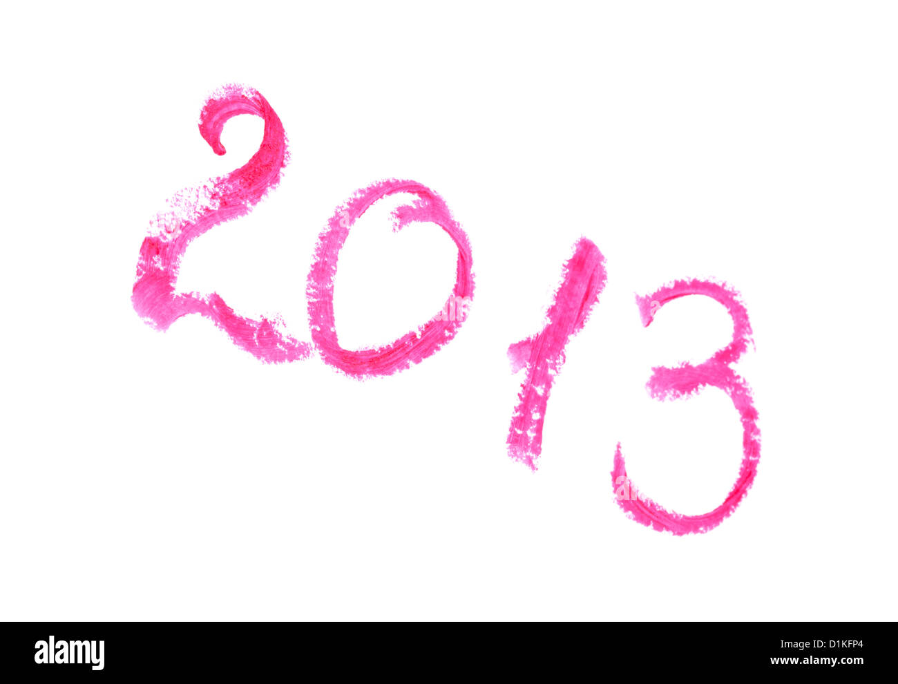 2013 mit Lippenstift isoliert auf weißem Hintergrund geschrieben Stockfoto