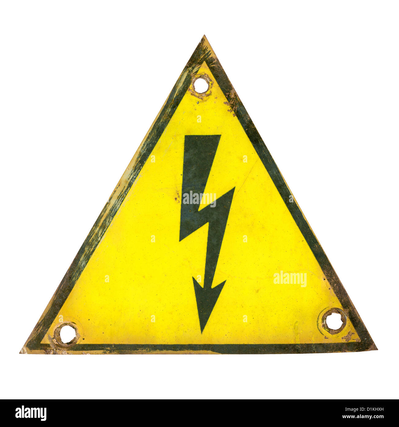 alte rostige Hochspannung Zeichen Stockfoto
