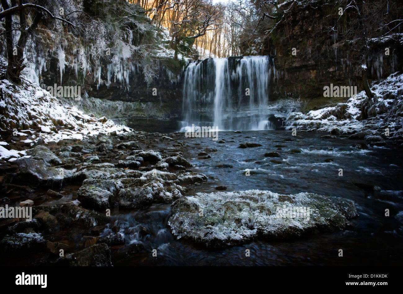 Eira fällt gefrorenen im Winter, Brecon Beacons, Wales, UK Stockfoto