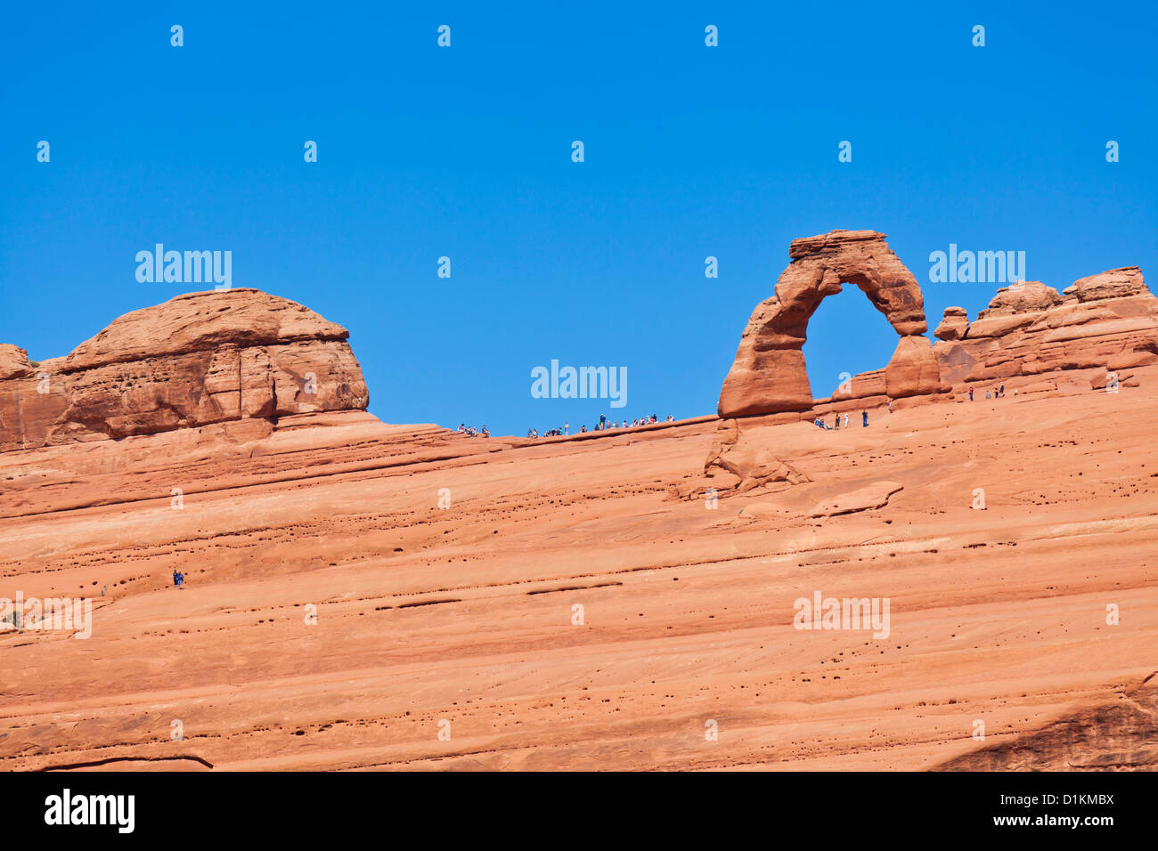 Blickte zu Delicate Arch im Arches National Park in der Nähe von Moab Utah USA Vereinigte Staaten von Amerika Stockfoto