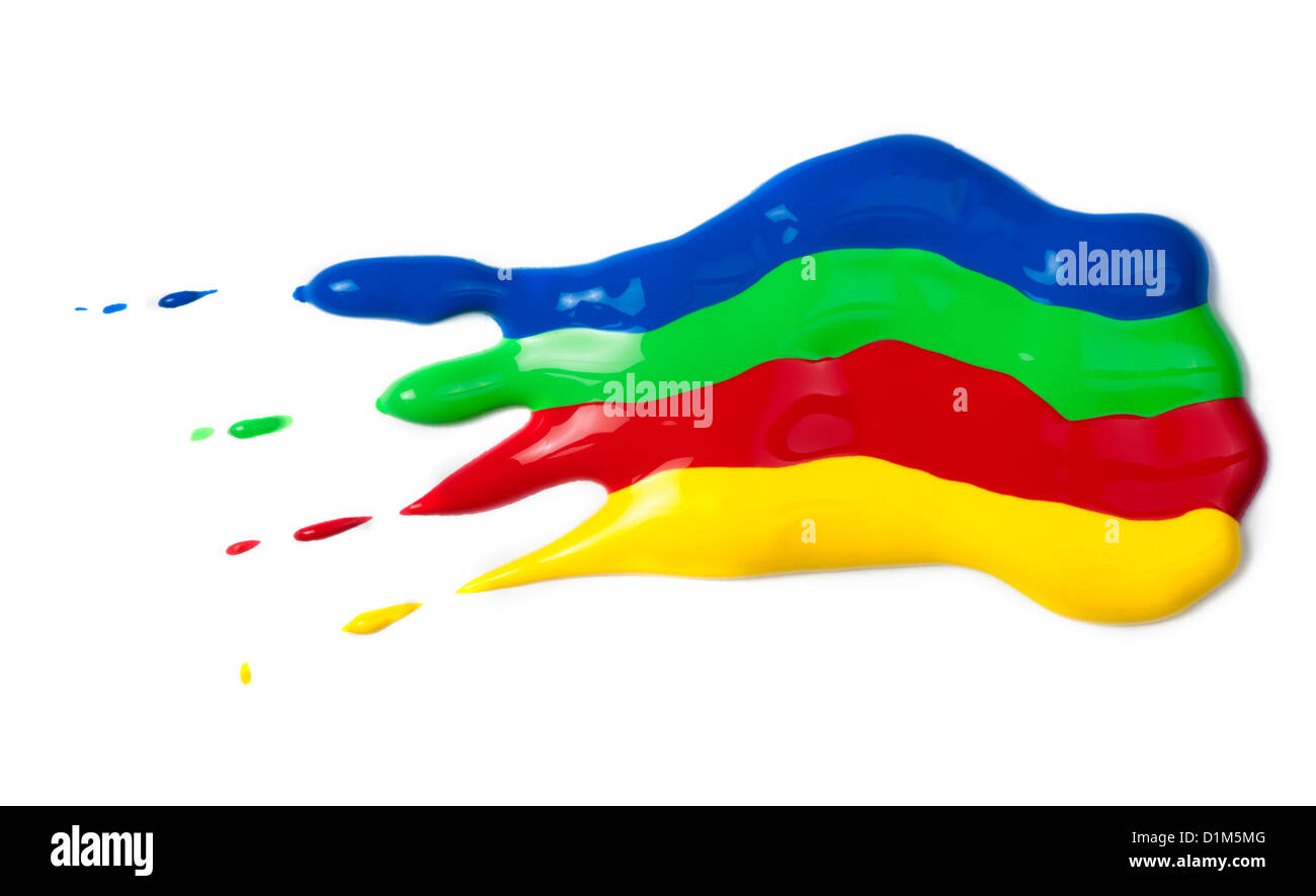Malen auf Papier beschichtet. Auch Farbe vom Rohr zusammengedrückt. Roten, grünen, blauen und gelben Farben. Stockfoto