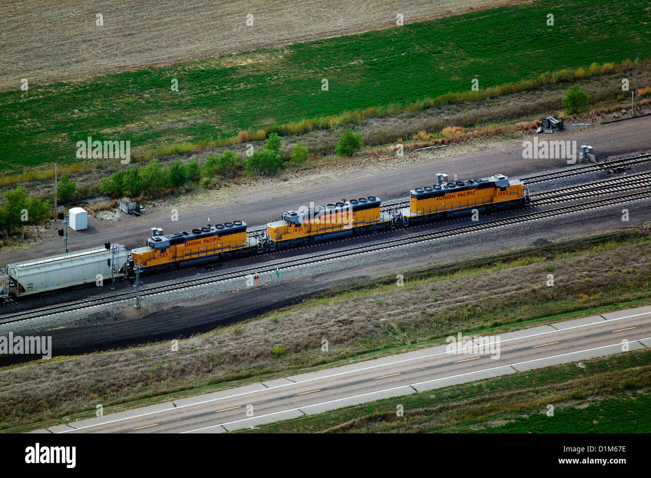 Luftbild-Union Pacific-Lokomotiven Nebraska Stockfoto