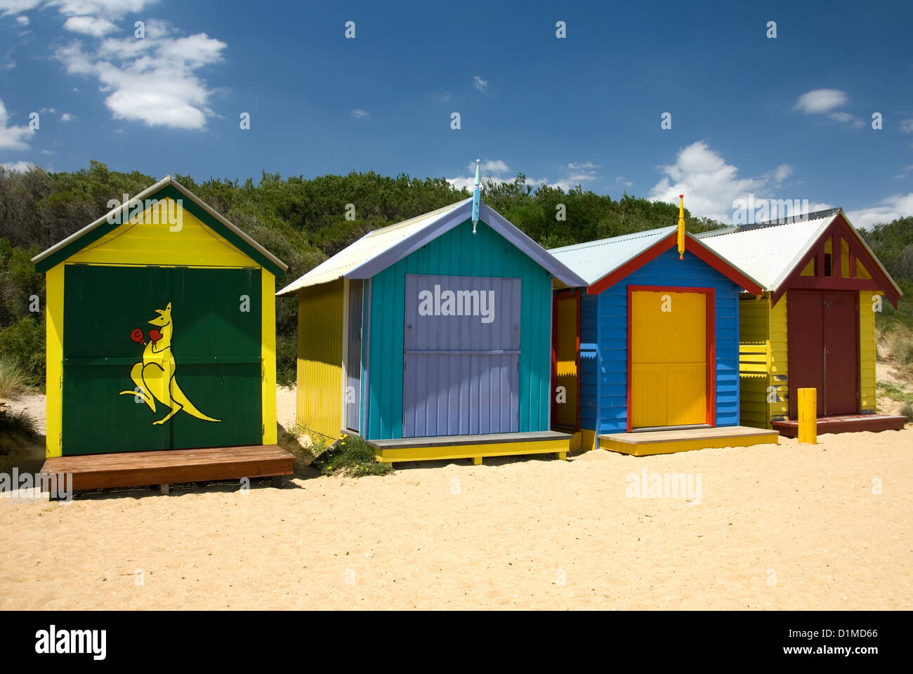 Strandhütten auf Brighton Beach, Melbourne, Victoria, Australien Stockfoto