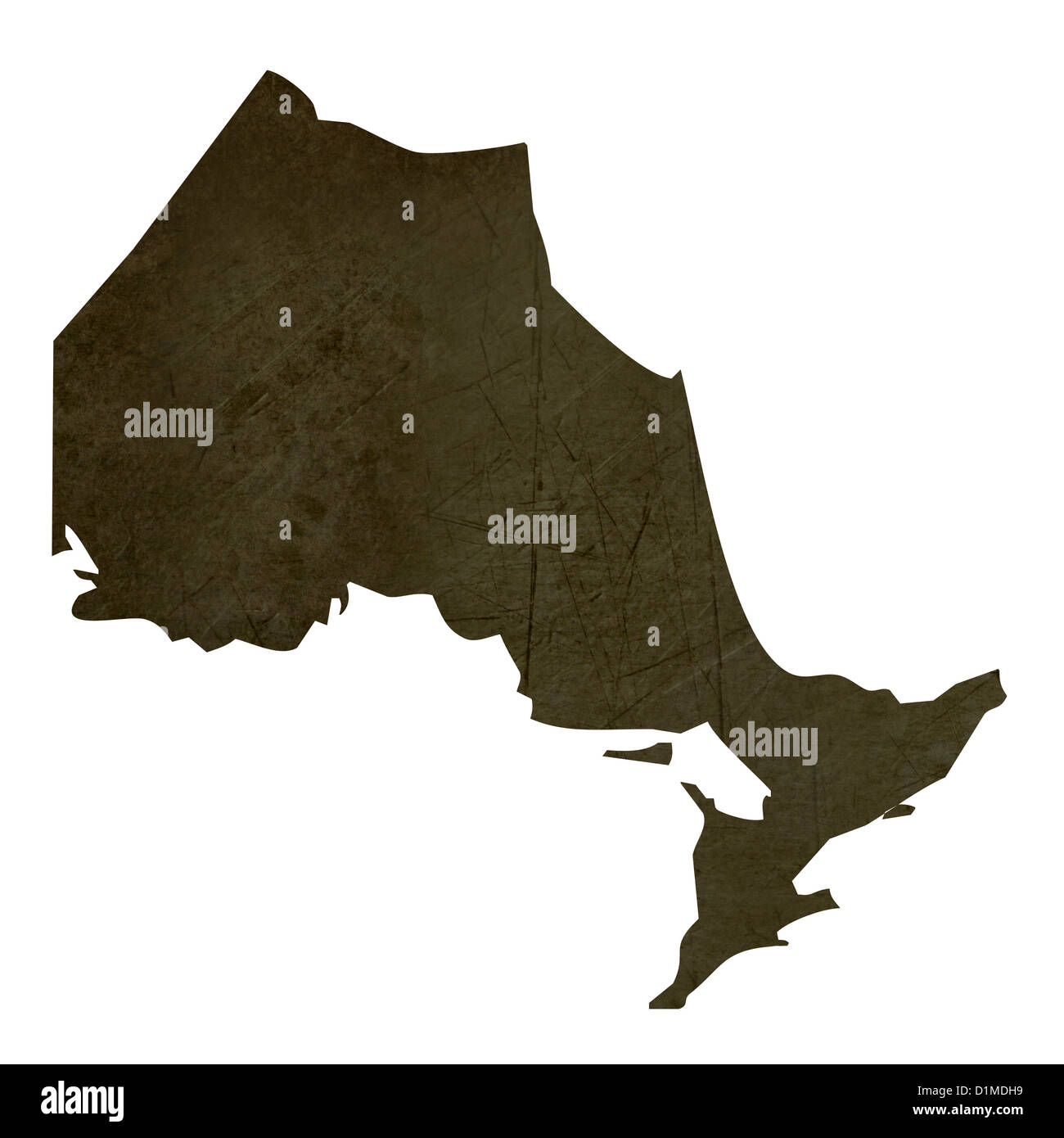 Dunkle Silhouette und strukturierte Karte von Quebec Provinz von Kanada isoliert auf weißem Hintergrund. Stockfoto