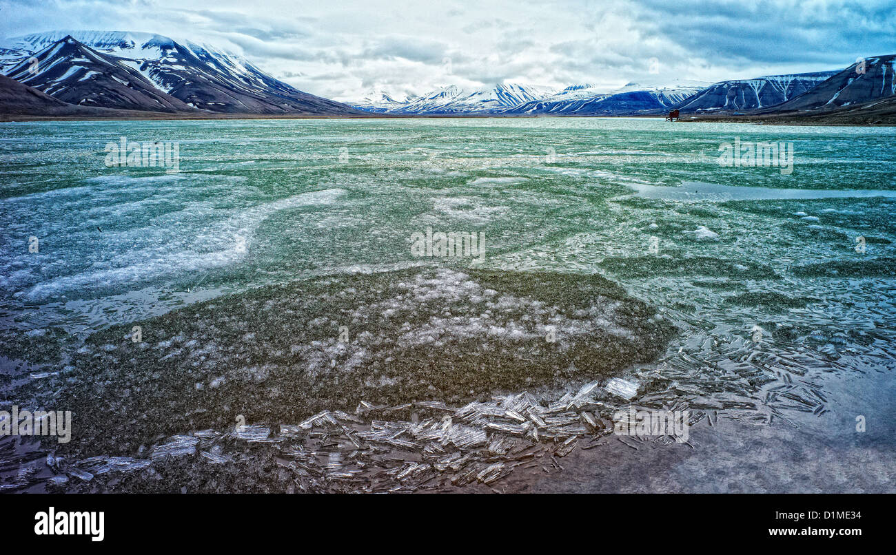 Eis und Berge, Svalbard, norwegischen Arktis Stockfoto