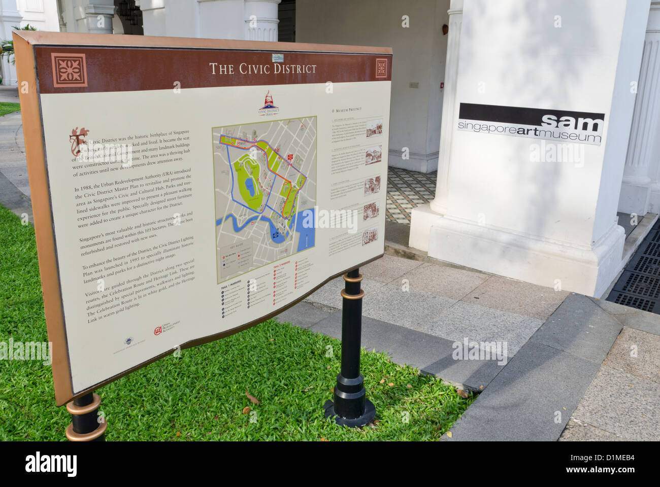 Der Civic District Hinweisschild außerhalb das Singapore Art Museum Stockfoto