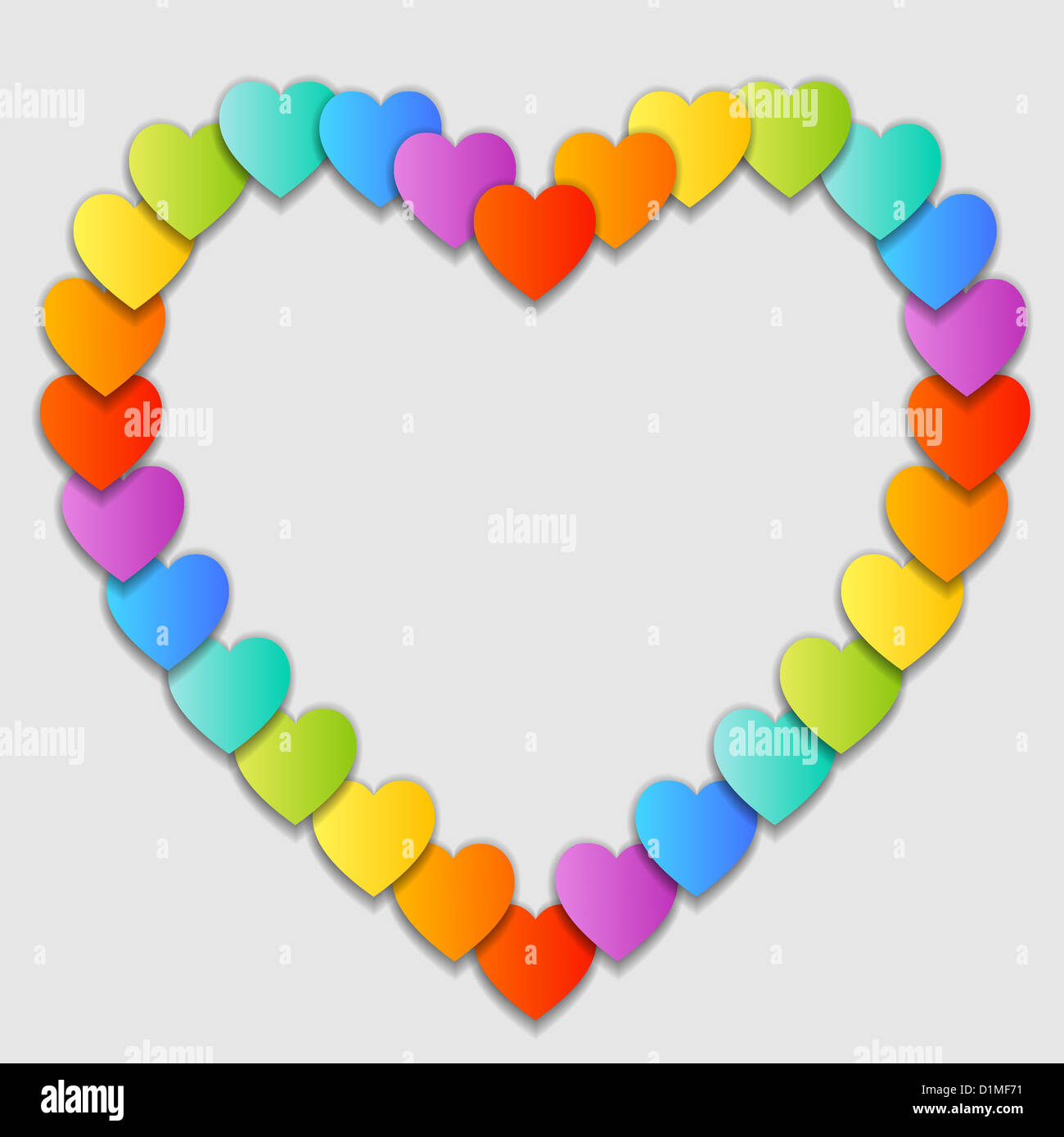 stilvolle Valentinstagskarte mit schönen bunten Herzen Stockfoto