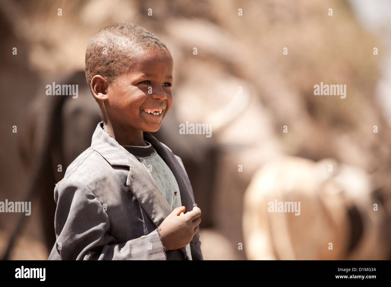 Ein Hirtenjunge in Amhara Region, Äthiopien. Stockfoto