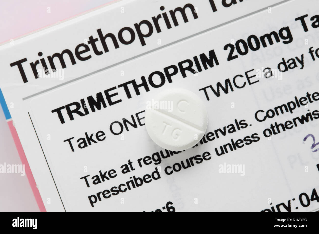 Trimethoprim Antibiotikum Tabletten 200mg von Actavis gemacht Stockfoto