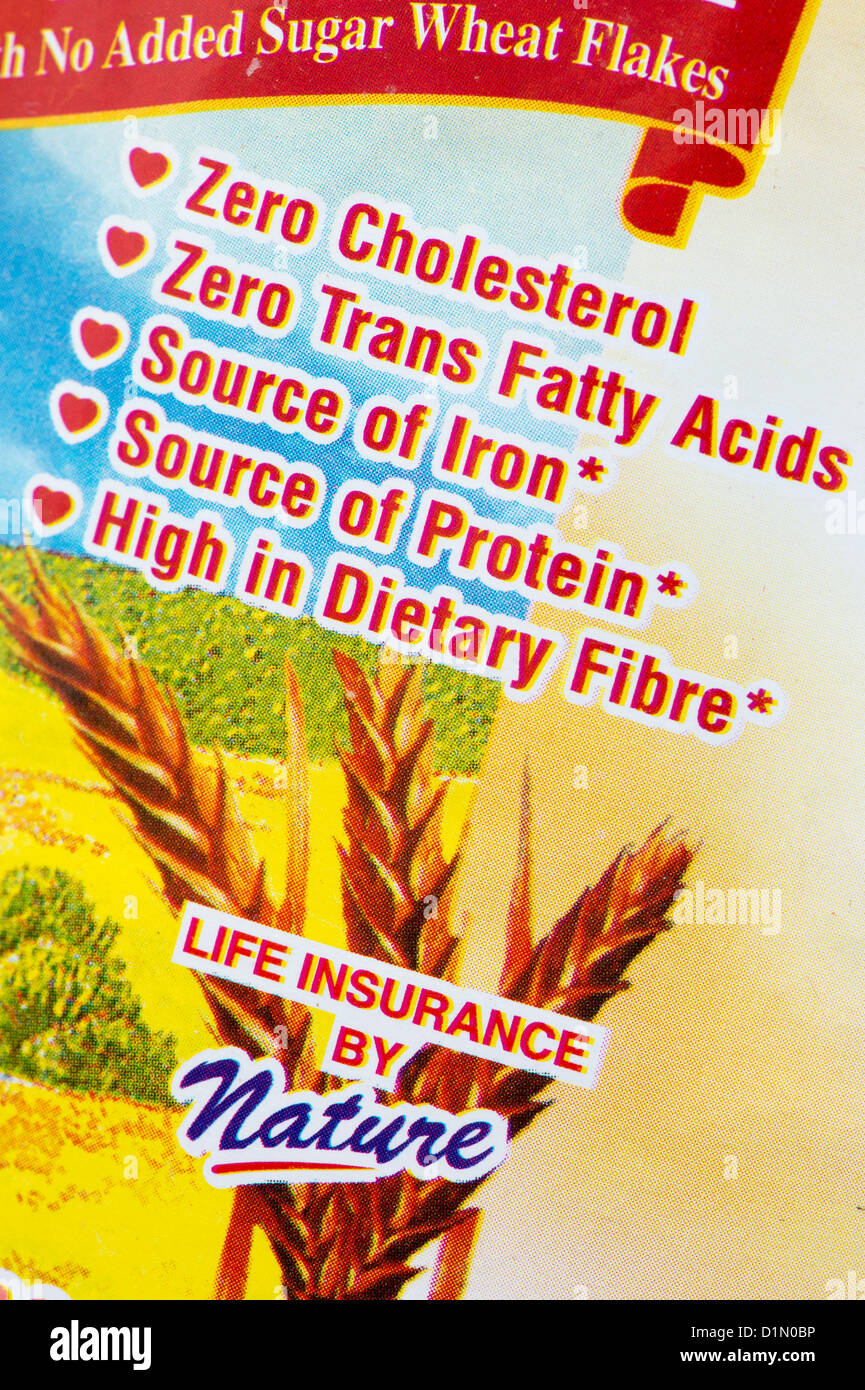 Indisches Frühstück Getreide-Paket-Lebensmittel-Etikett Stockfoto