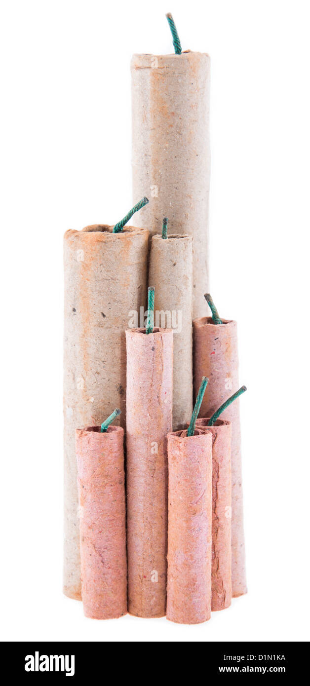 Isolierte Feuerwerkskörper mit Exemplar (auf weißem Hintergrund) Stockfoto