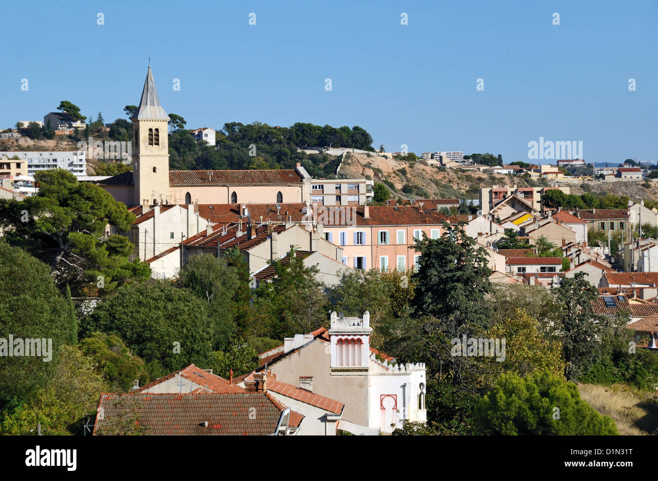 Panoramablick über die Altstadt oder das städtische Dorf Estaque oder L'Estaque Marseille Provence Frankreich Stockfoto