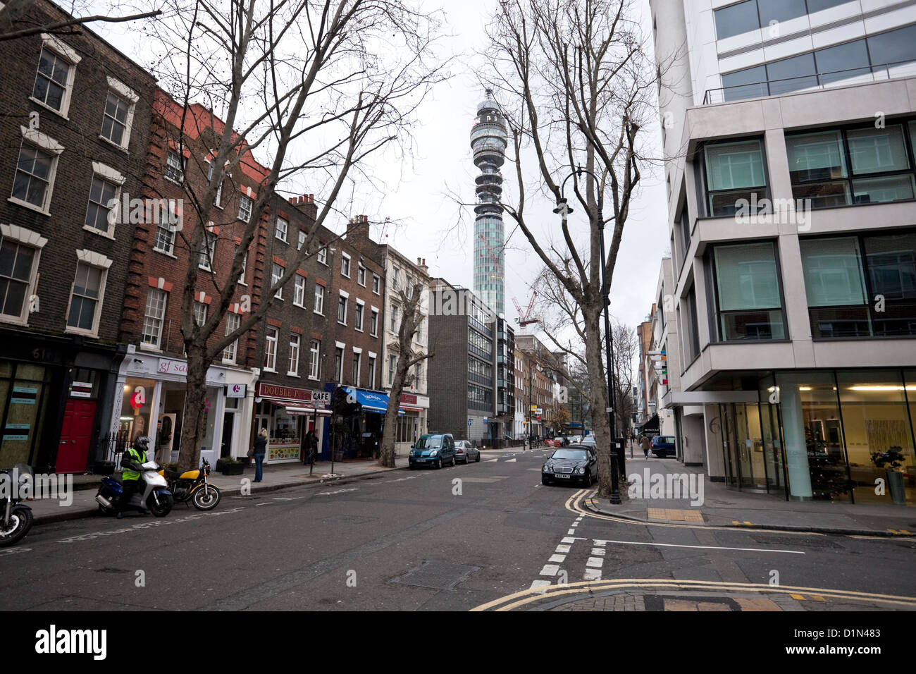 Straßenszene auf Charlotte Street, Fitzrovia, Central London, England, UK Stockfoto