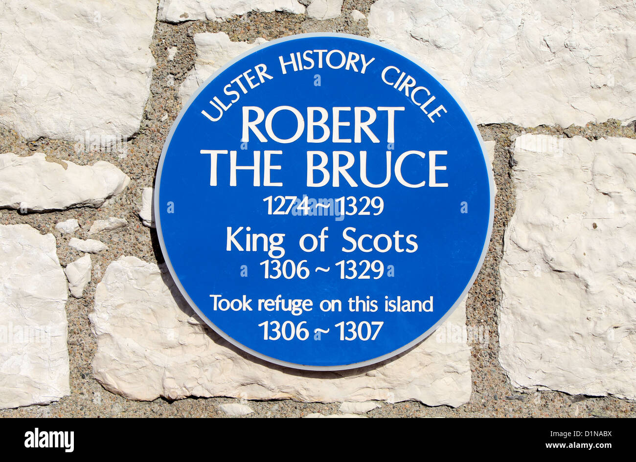 Robert The Bruce blue Plaque, Rathlin Insel, County Antrim, Nordirland Stockfoto