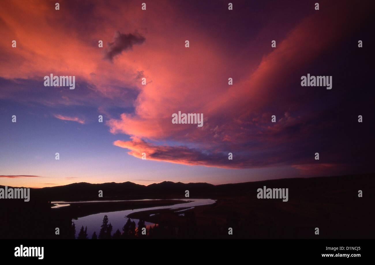 Yellowstone-Nationalpark Sonnenuntergang von Mt Washburn Stockfoto