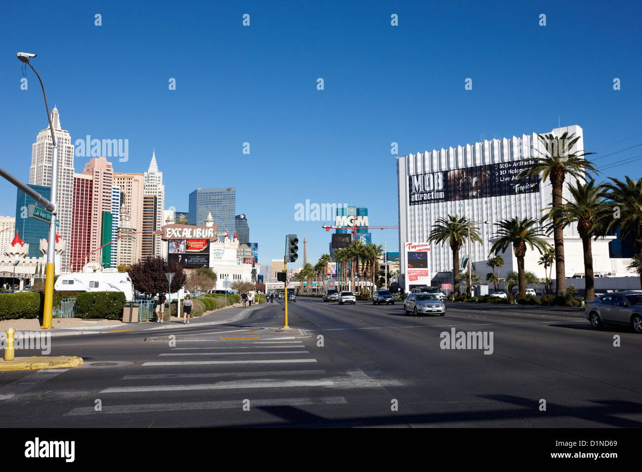 South Las Vegas Boulevard im Excalibur Casino Blick nach Norden aus dem Paradies, Nevada, USA Stockfoto