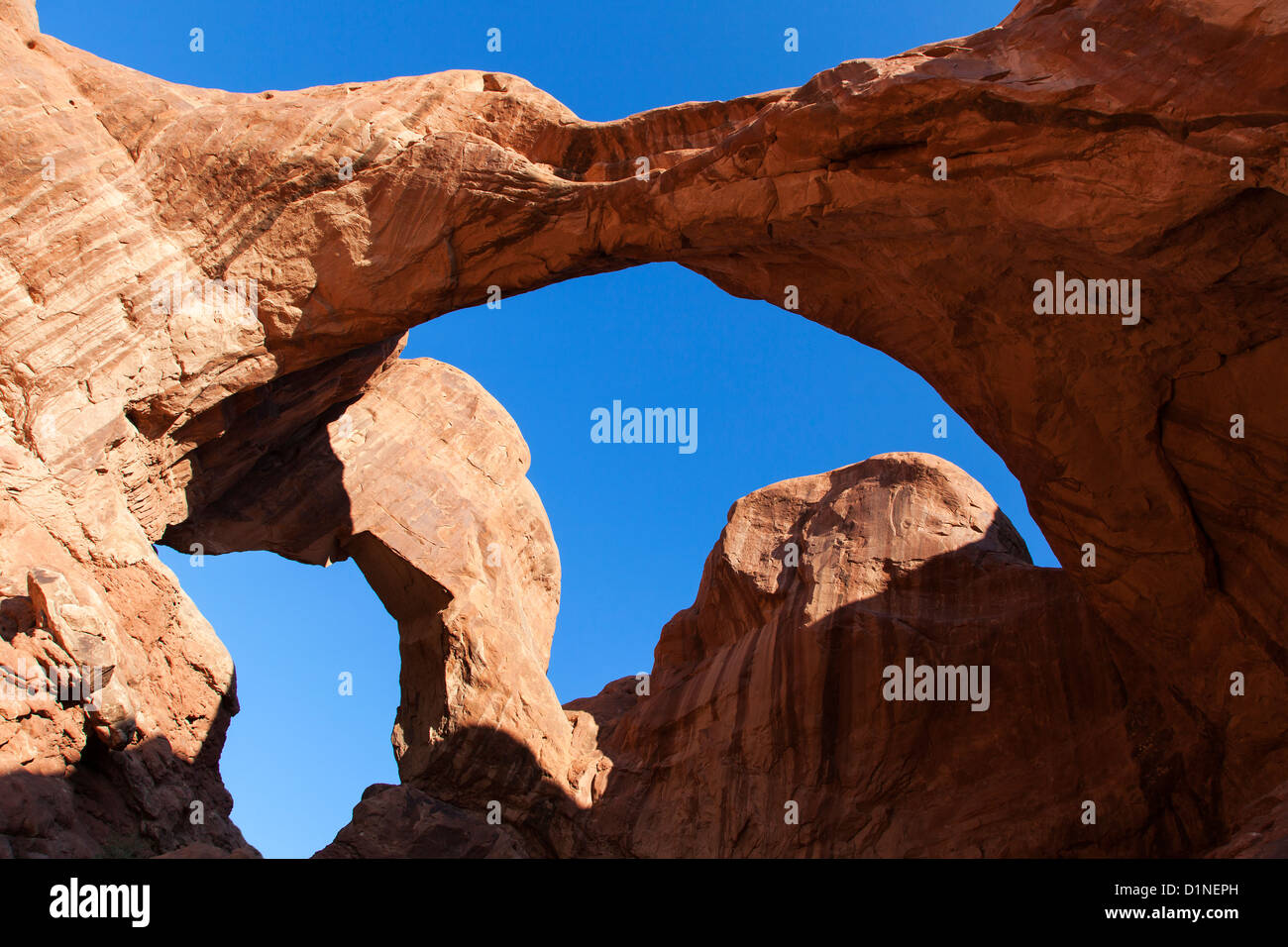 Doppelbogen, Arches NP, Utah, USA Stockfoto