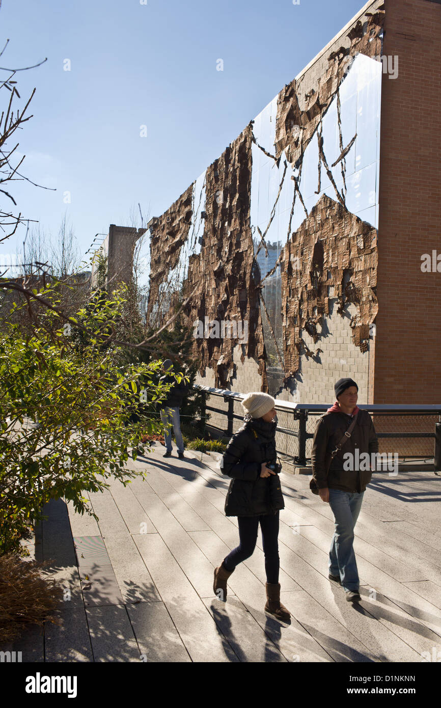 Die High Line, eröffnet 2009, ist ein Antenne urban Greenway Park auf einer erhöhten ehemaligen Schiene anspornen, West Side von Manhattan Stockfoto