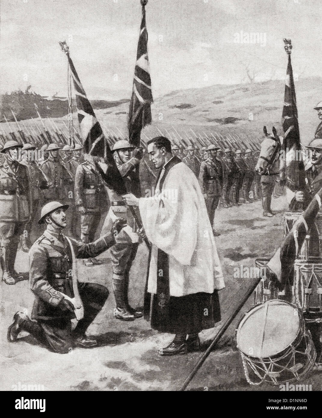 Präsentation des Union Jacks zu britischen Dienst Bataillone in Frankreich nach Erster Weltkrieg Stockfoto