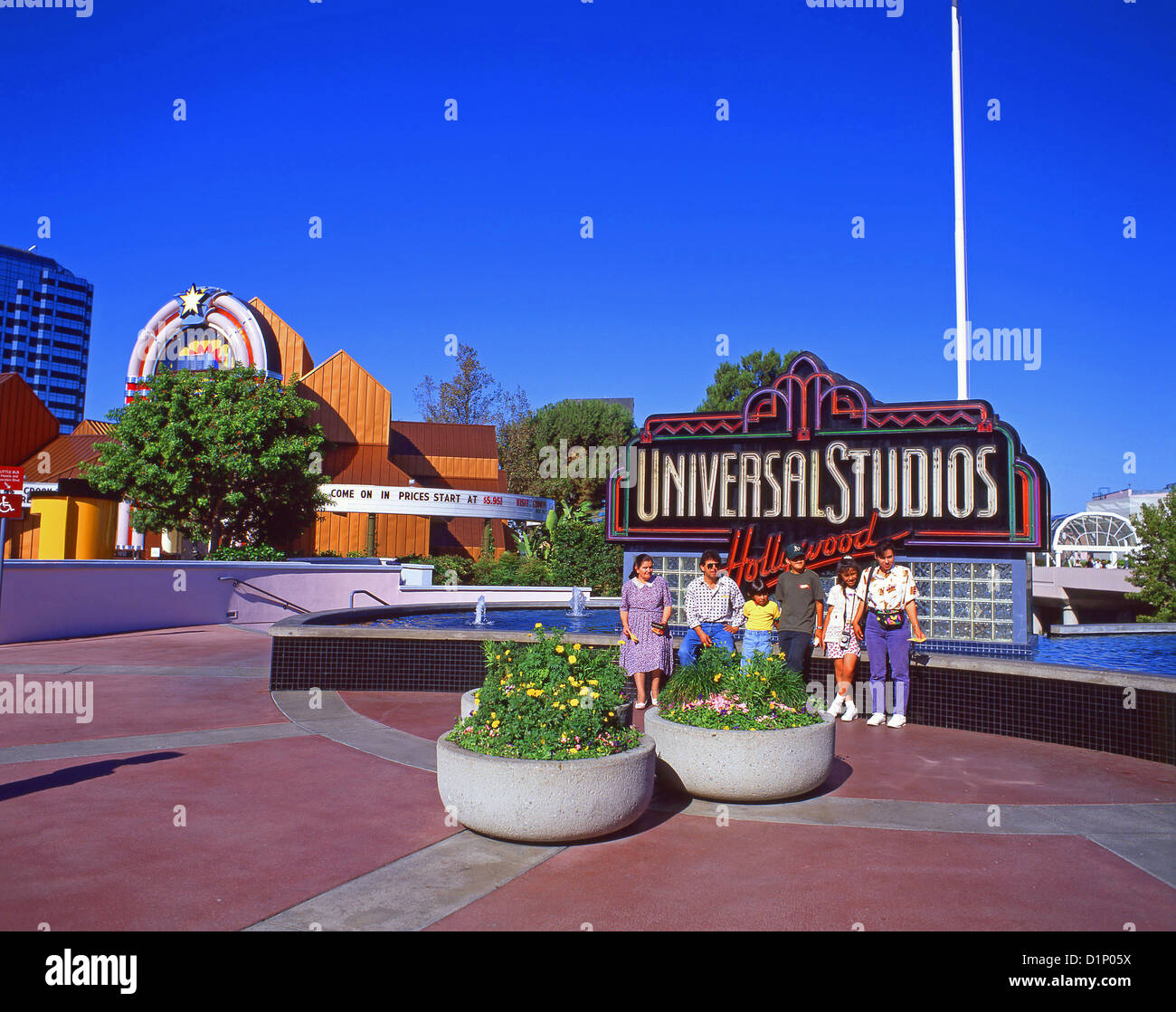 Familie von Ortseingangsschild, Universal Studios in Orlando, Florida, Vereinigte Staaten von Amerika Stockfoto