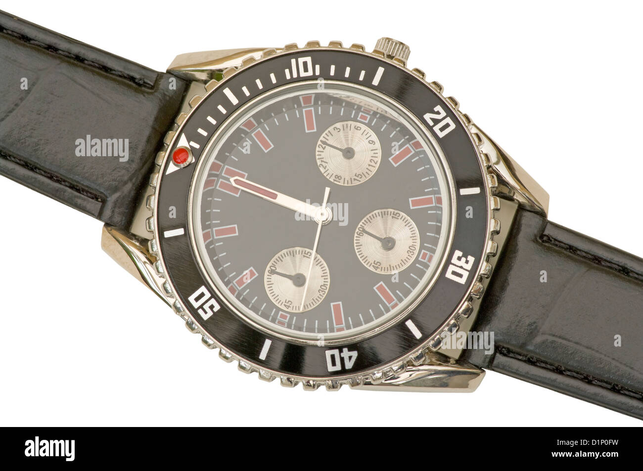 Mans Armbanduhr zeigt 12:00 Stockfoto