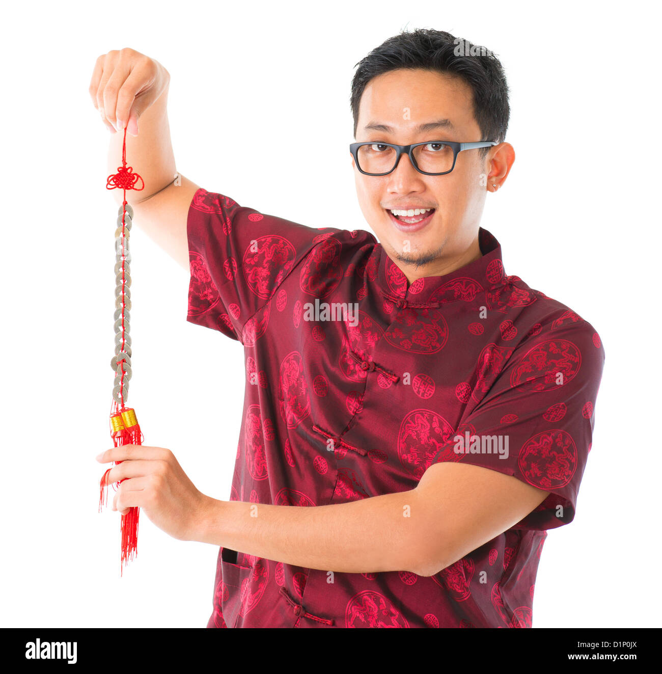 Südostasiatische chinesischer Mann dekorieren für Chinese New year Stockfoto