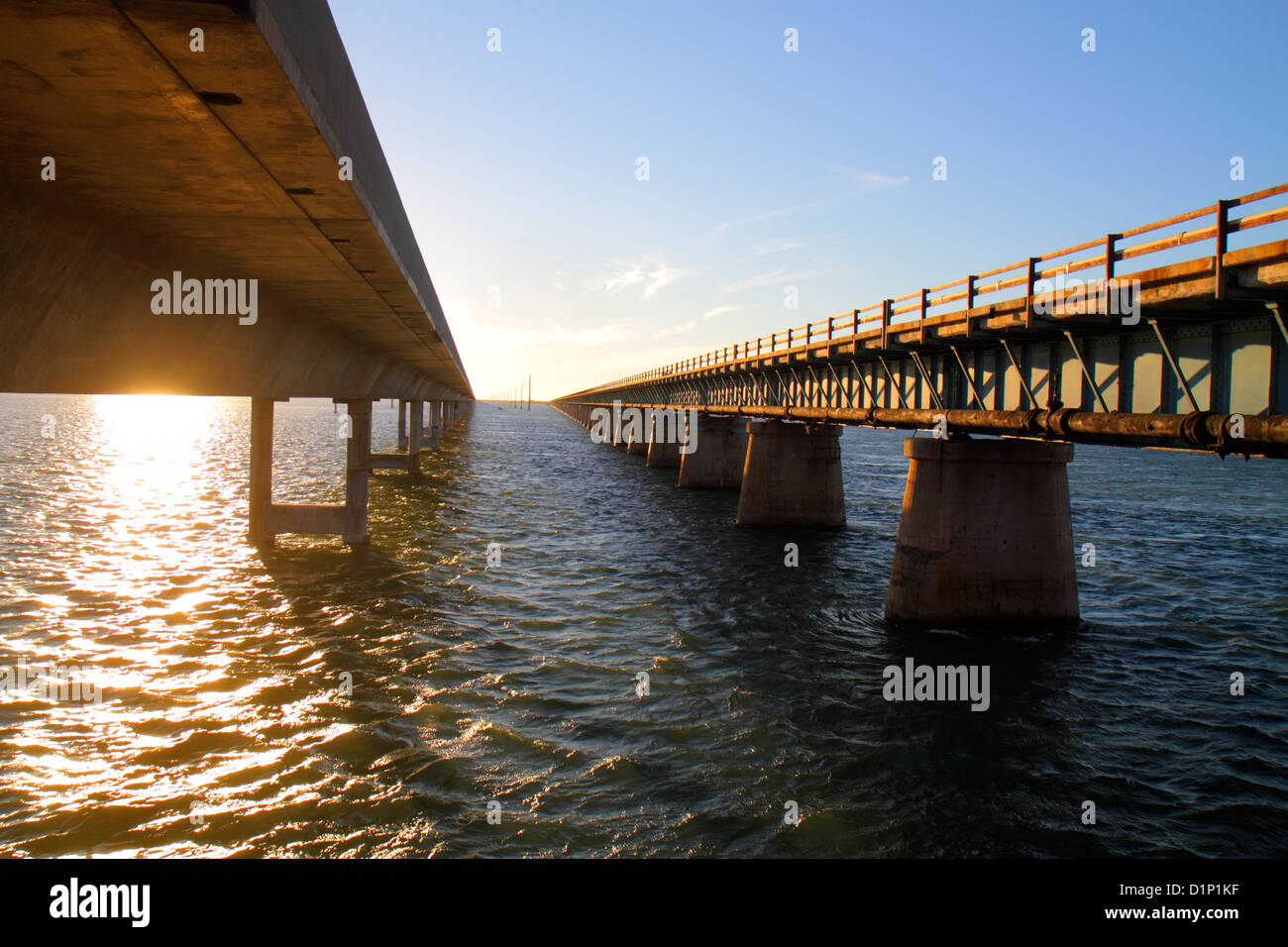 Florida Florida Keys, US Highway Route 1 One, Overseas Highway, Marathon, New, Old Sevenmile Seven Mile Historic Bridge, Golf von Mexiko Coast, Florida Bay wa Stockfoto