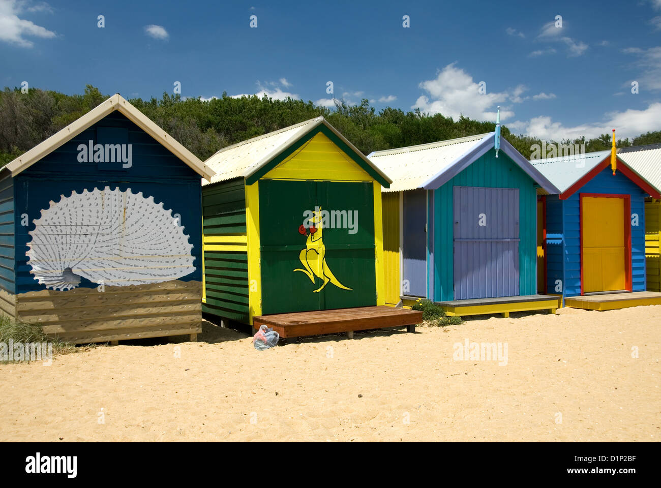 Strandhütten auf Brighton Beach, Melbourne, Victoria, Australien Stockfoto