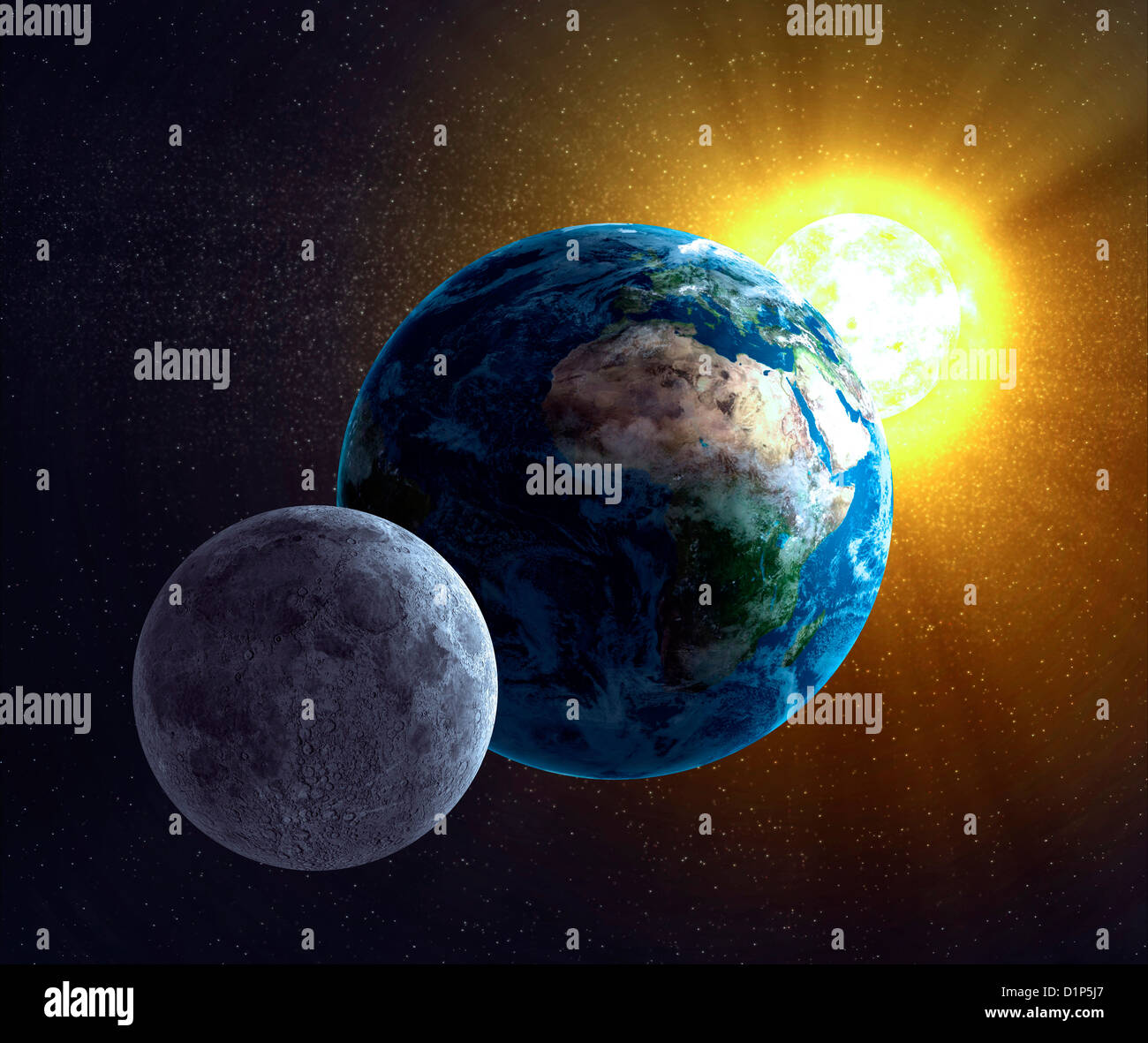 Erde, Mond und Sonne, Kunstwerk Stockfoto
