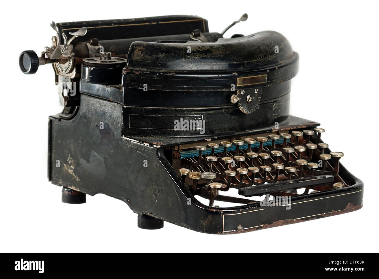 Antike alte Schreibmaschine, isoliert auf weiss Stockfoto