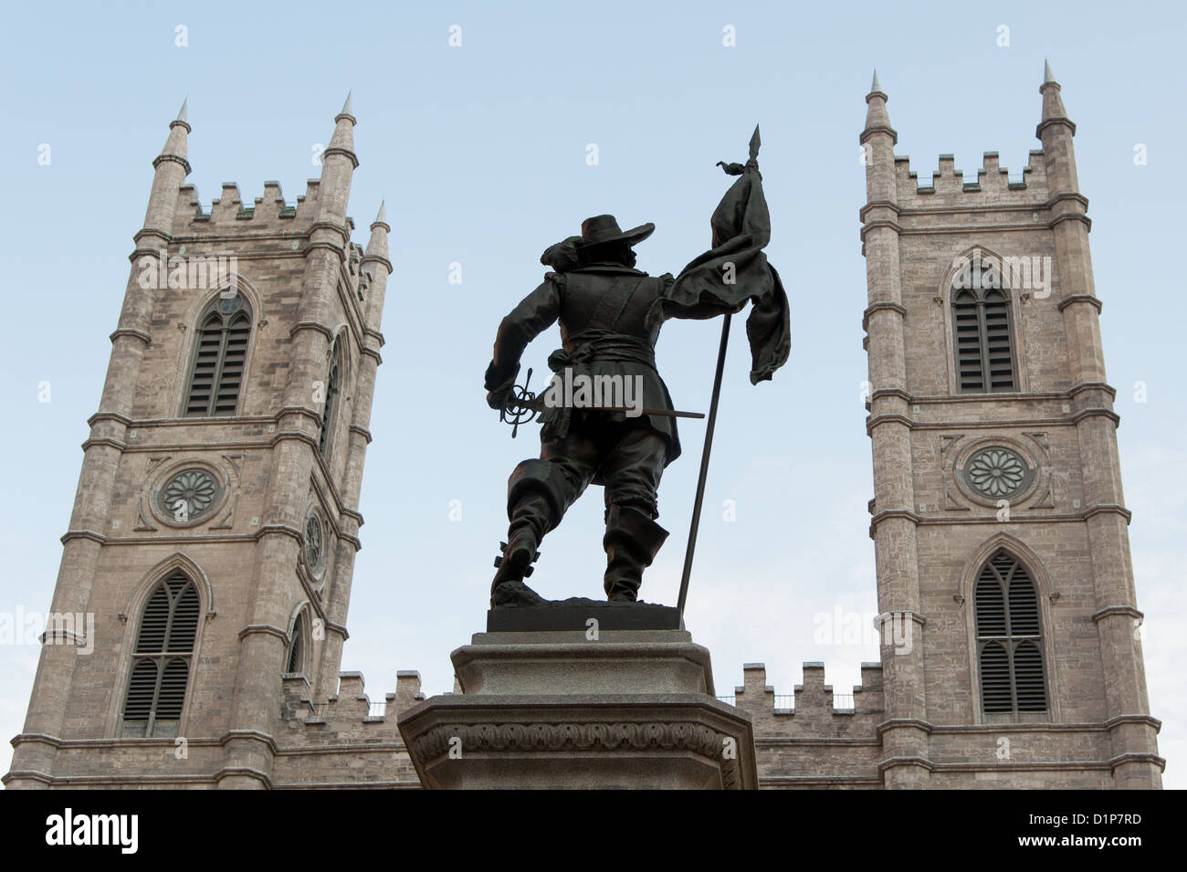 Paul Chomedey de Maisonneuve-Statue vor der Basilika Notre Dame, Maisonneuve Denkmal, Ville-Marie, Montreal, Quebec, Kanada Stockfoto
