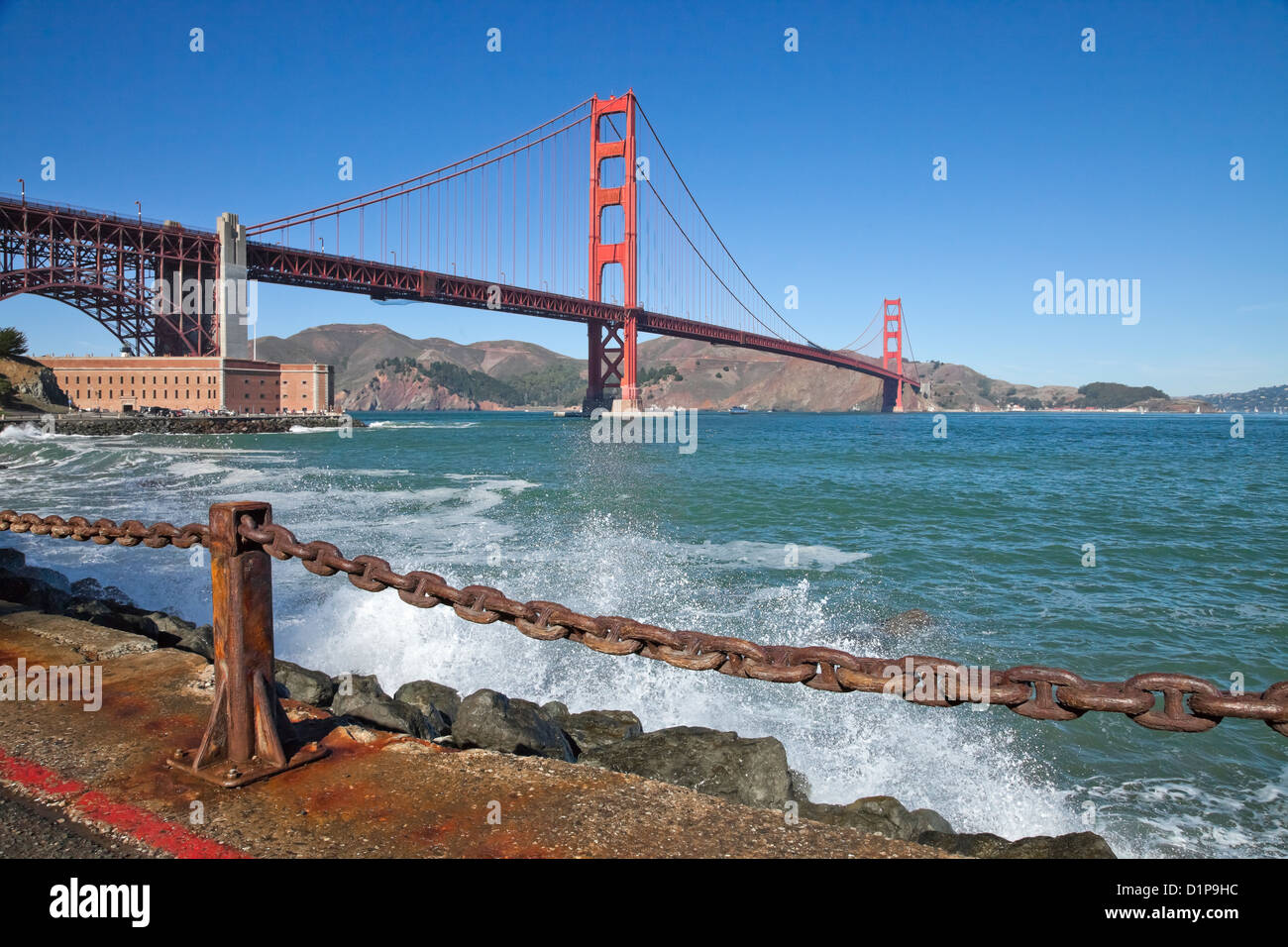 Die Golden Gate Bridge und Fort Point Stockfoto