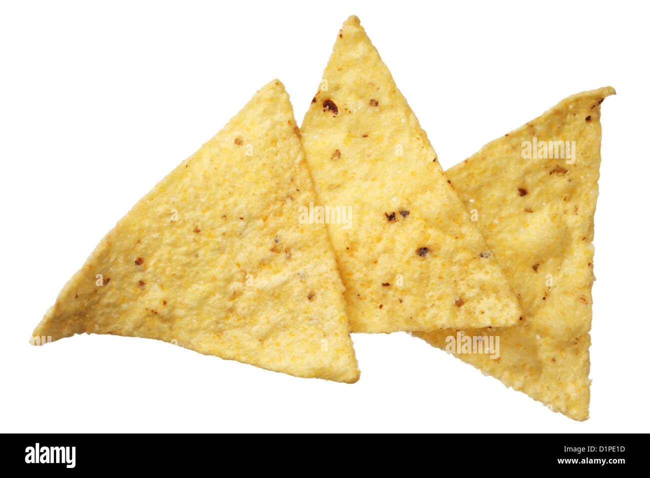 Mais-Tortilla-Chips isoliert auf weißem Hintergrund Stockfoto