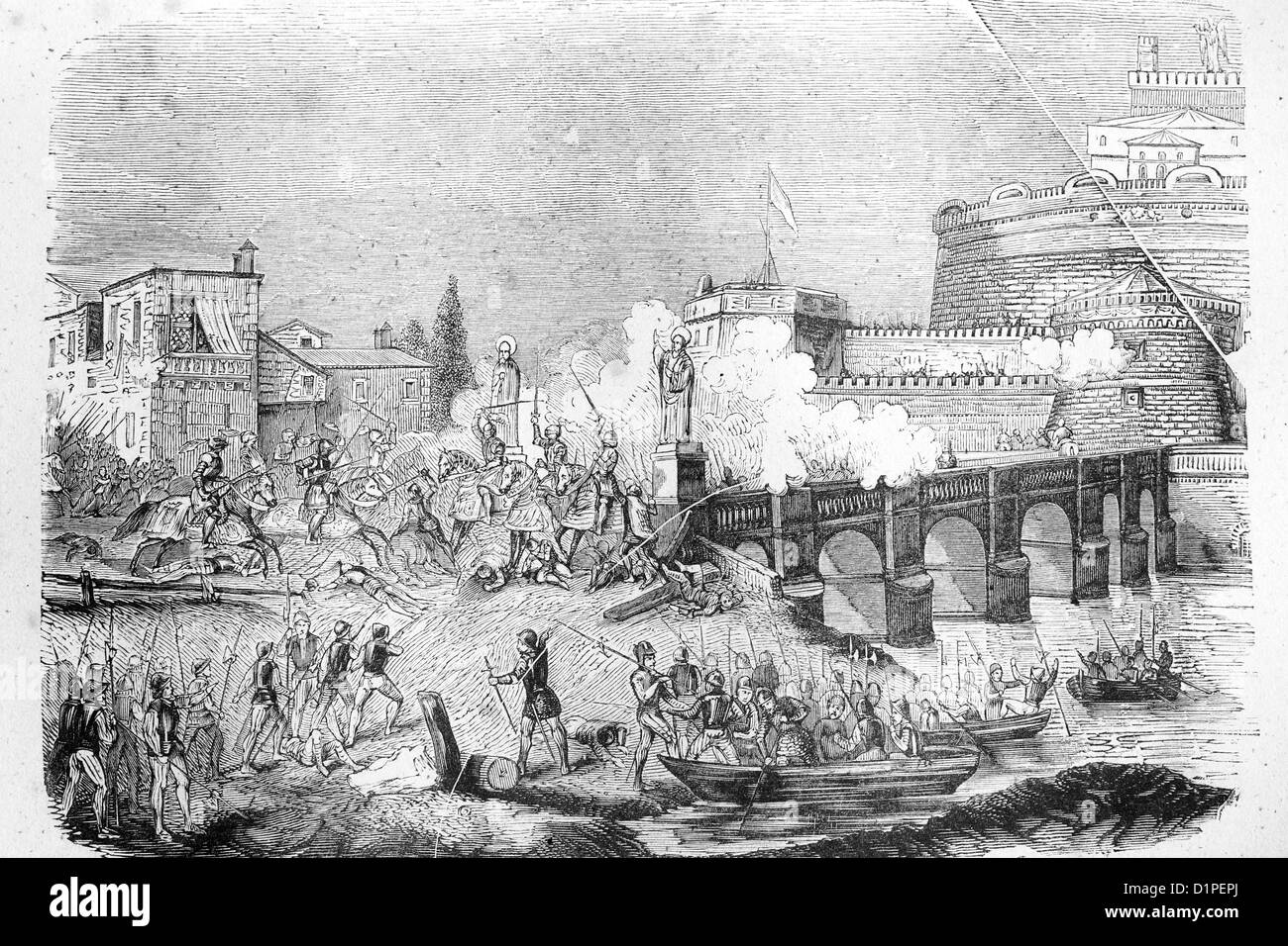Die Plünderung Roms, 1527. Antike Darstellung, 1856. Stockfoto
