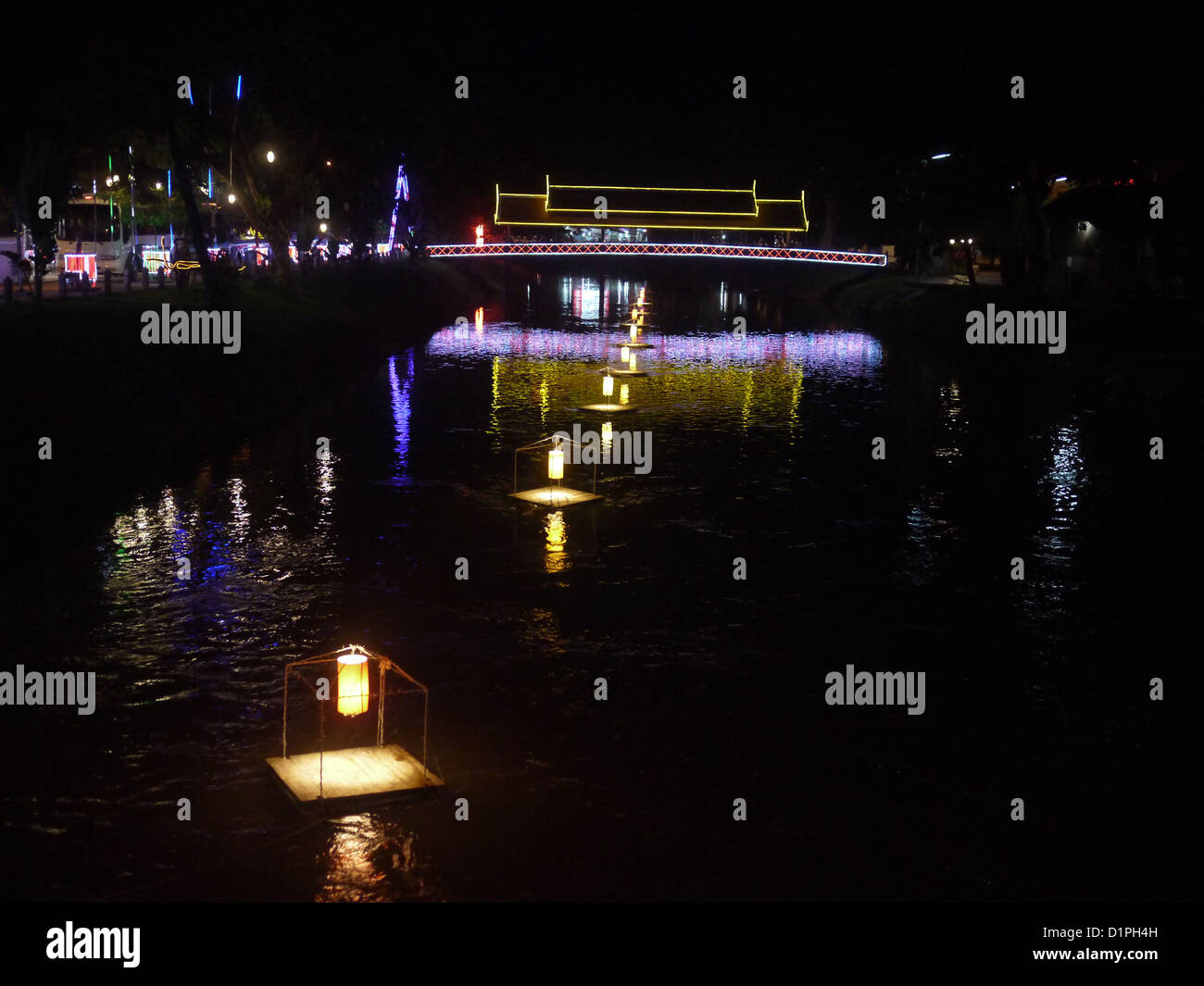 Neonlicht-Teich-Siem Reap-Nacht Stockfoto