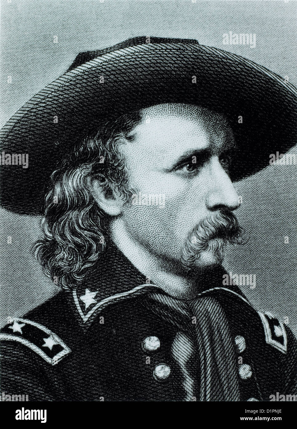 George Custer (1839-1876), US-amerikanischer Armeeoffizier, getötet in Schlacht von Little Big Horn, Illustration, Porträt, ca. 1860 Stockfoto