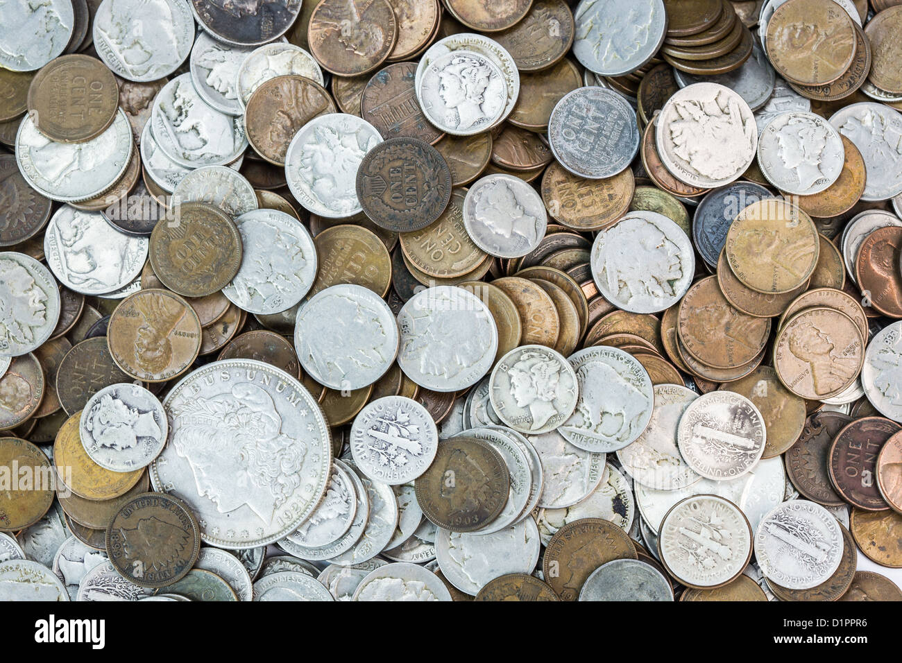 Ein Hintergrund Münzen der alten U.S. Stockfoto