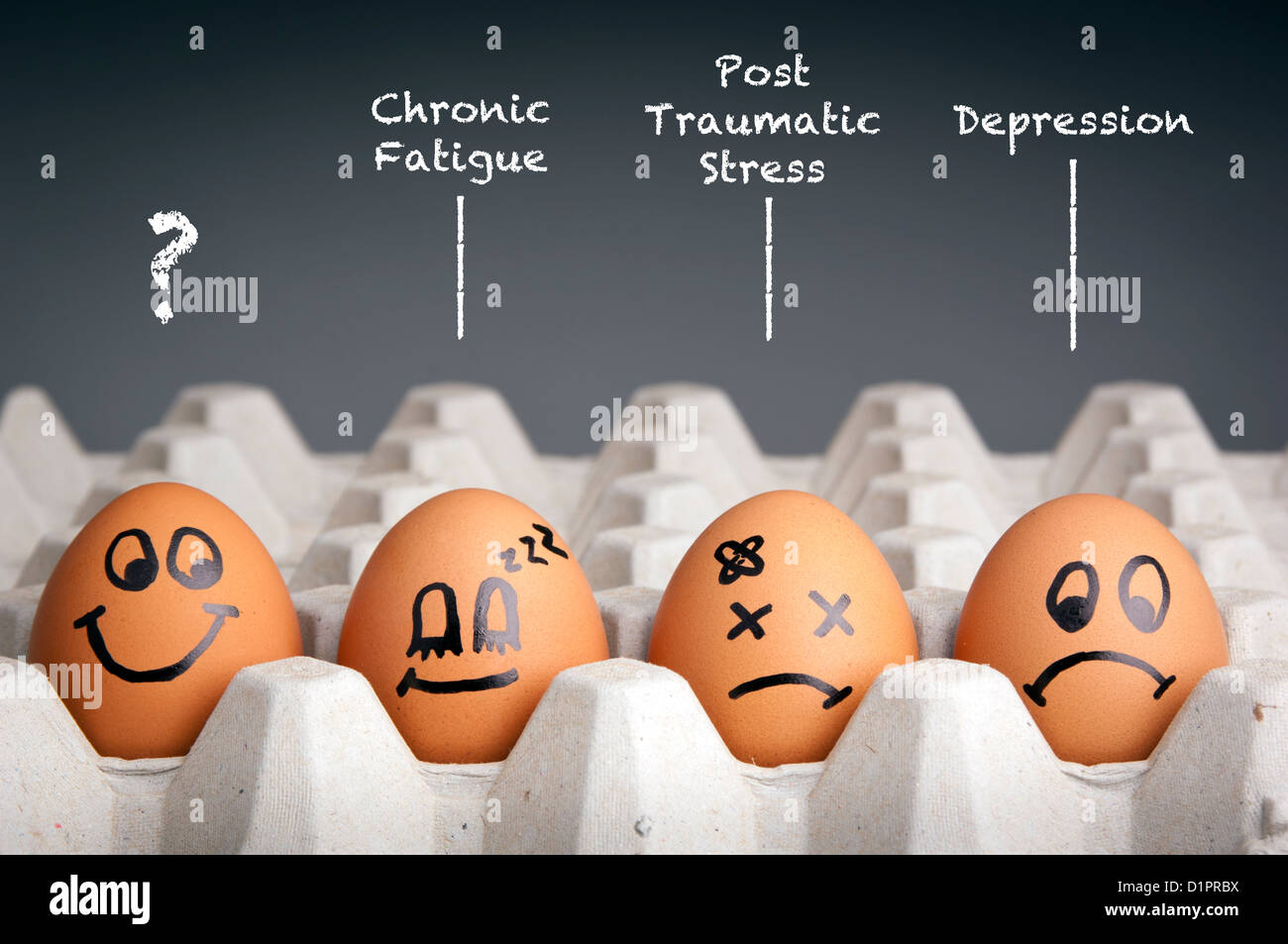 Psychische Gesundheitskonzept im verspielten Stil mit Ei Zeichen Stockfoto