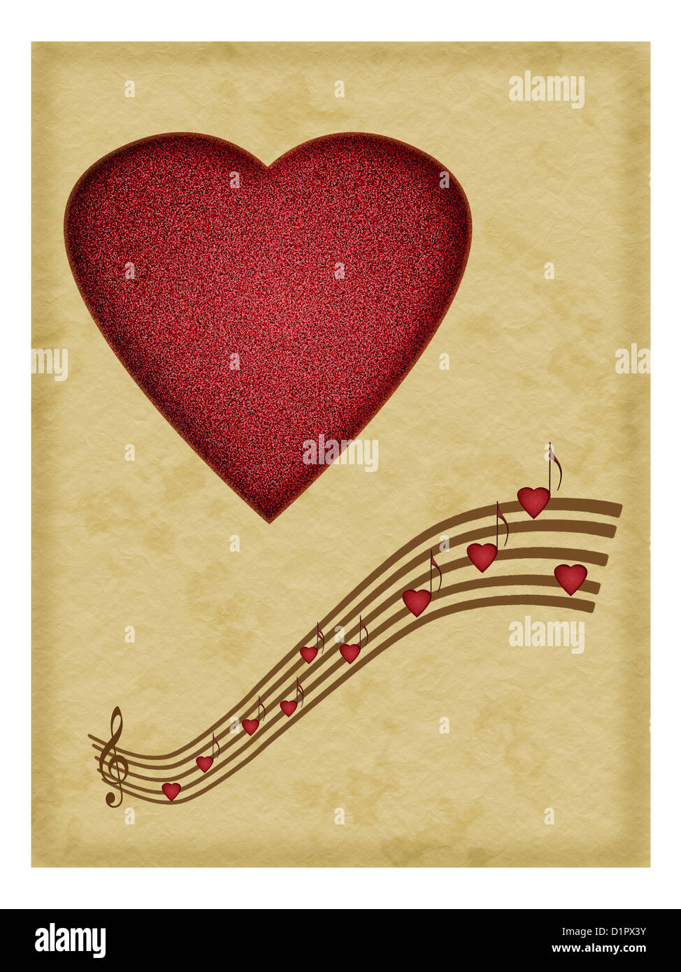 Liebe Musik - Herzen Notenschrift Hintergrund für Valentine etc. Stockfoto