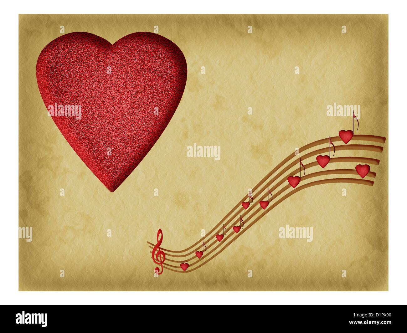 Musikalisches Herz Notation über antiken Stil Hintergrund Stockfoto