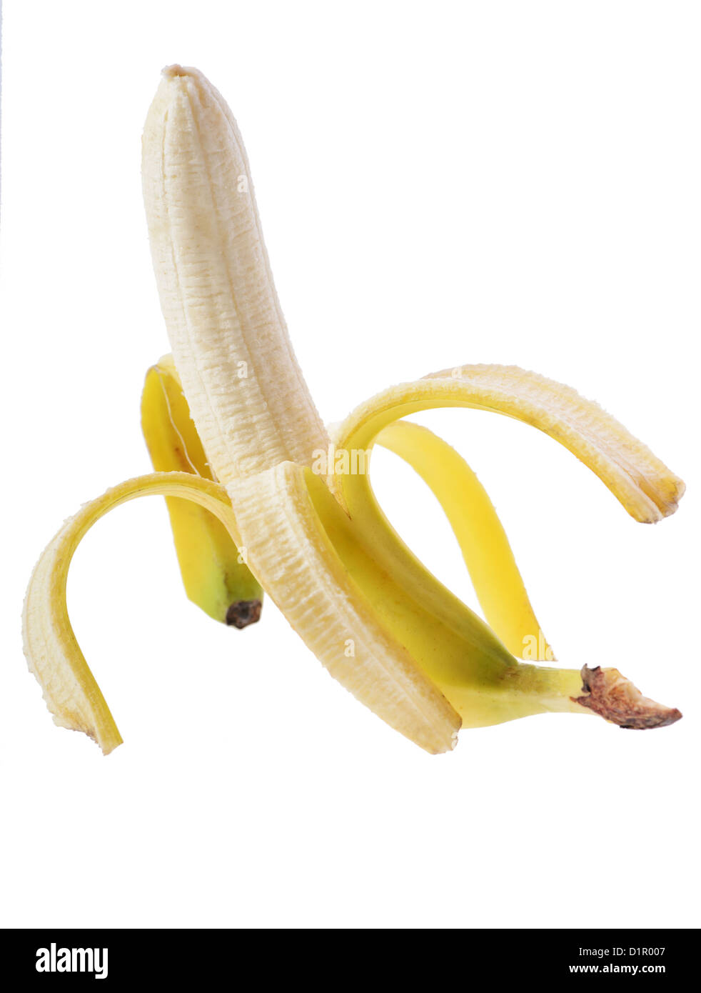 Banane auf weißem Hintergrund öffnen Stockfoto