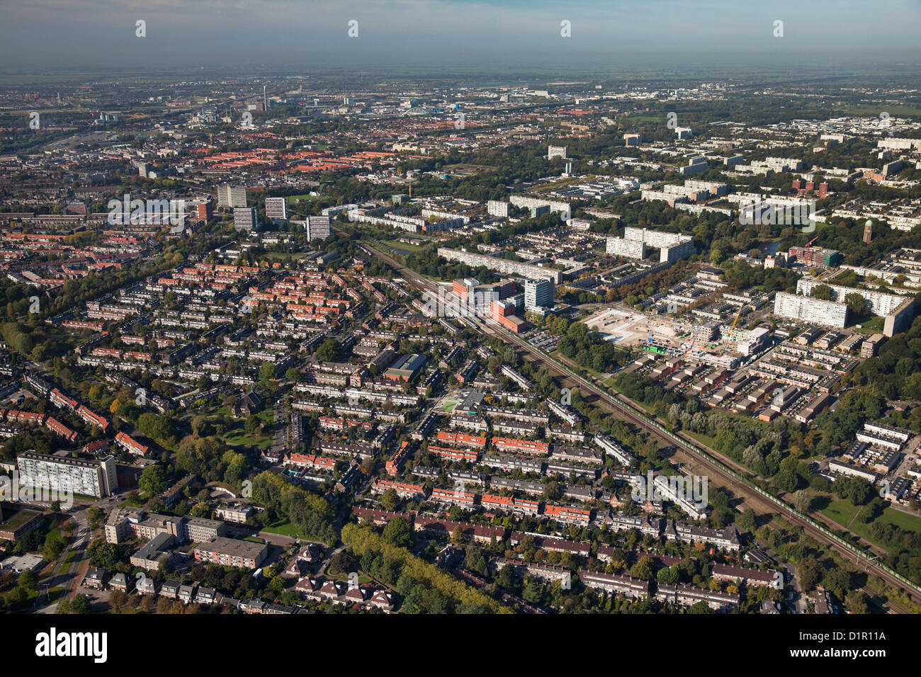 Die Niederlande, Utrecht, Wohnviertel im nördlichen Teil der Stadt. Luft. Stockfoto